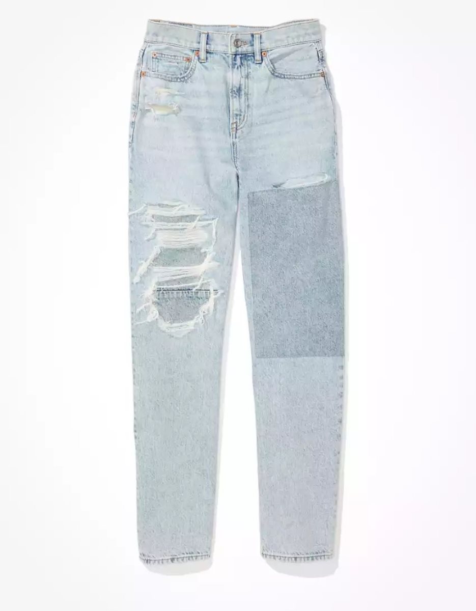 Jean American Eagle AE Strigid Patched Highest Taille '90s Boyfriend Indigo Femme | AUJ-50479114